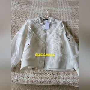 AKIRA White Lace Ruffle Zip Jacket SIZE S